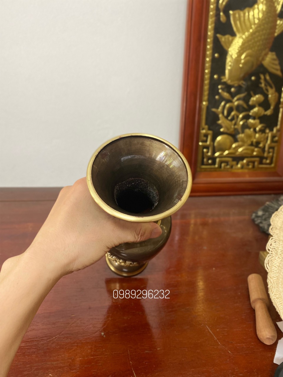 Lọ hoa , lục bình bằng đồng hun cao 31cm