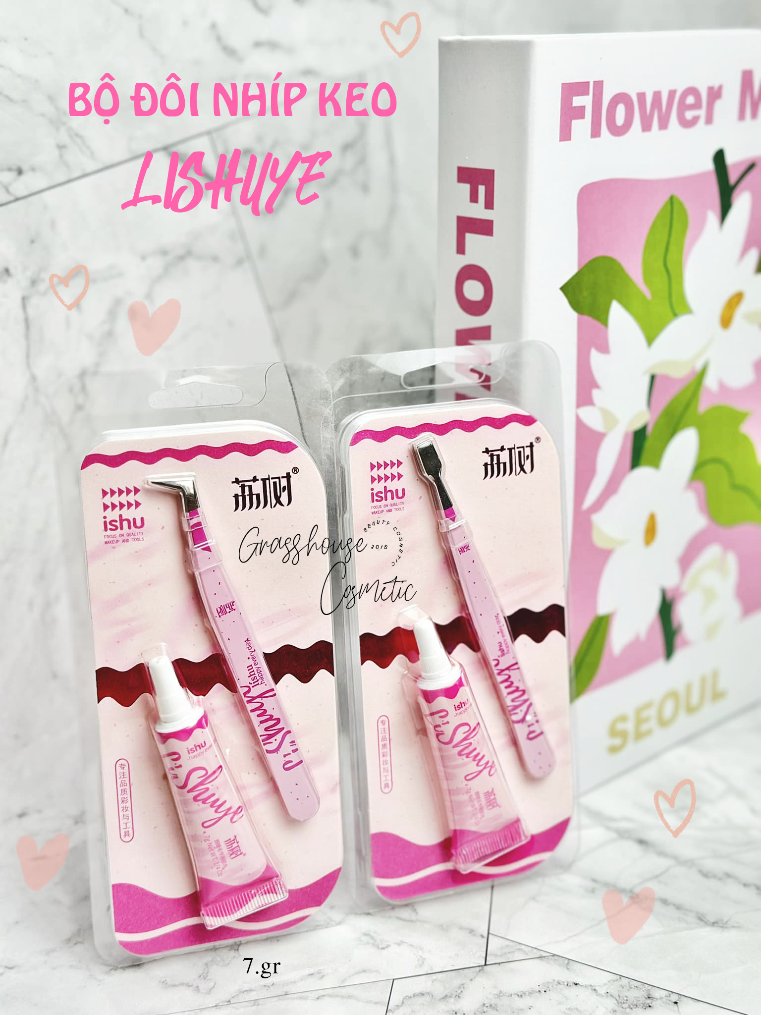 BỘ ĐÔI NHÍP VÀ KEO DÁN LÔNG MI GIẢ MAKE UP CHUYÊN NGHIỆP TIỆN LỢI MÀU HỒNG LISHUYE CAO CẤP