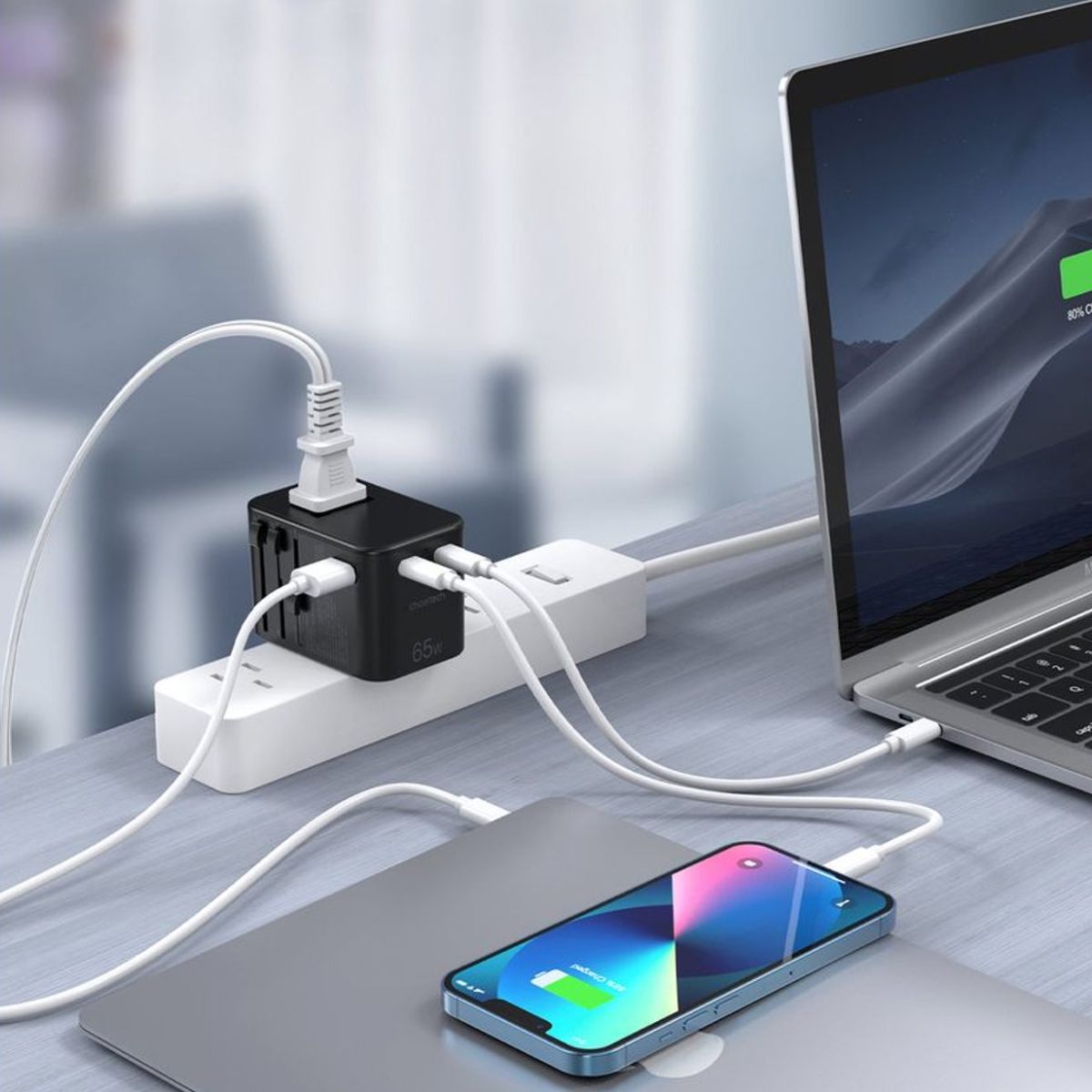 Củ sạc du lịch đa năng công suất cao 65W (2 USB C+ 1 USB A) Choetech PD5009 (Hàng chính hãng)