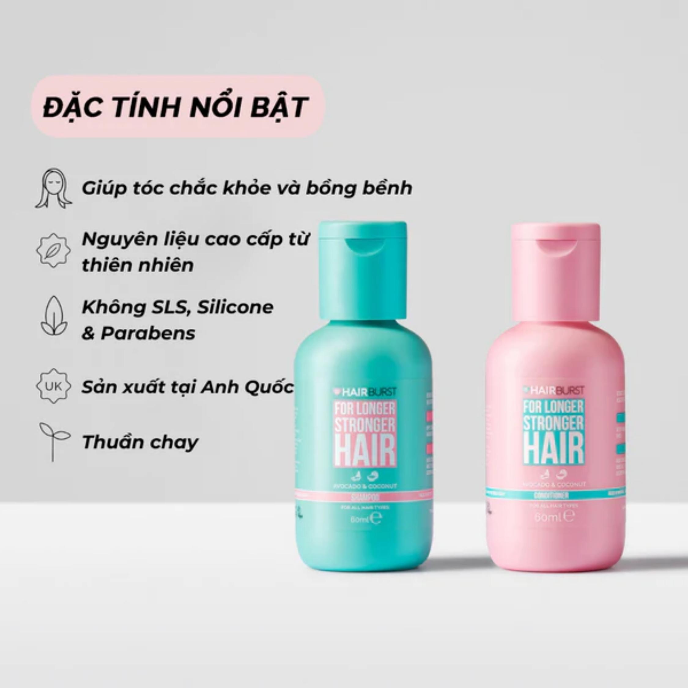 Set Gội Xả Hairburst Stronger Longer Hair Travel Size 60ml/Chai