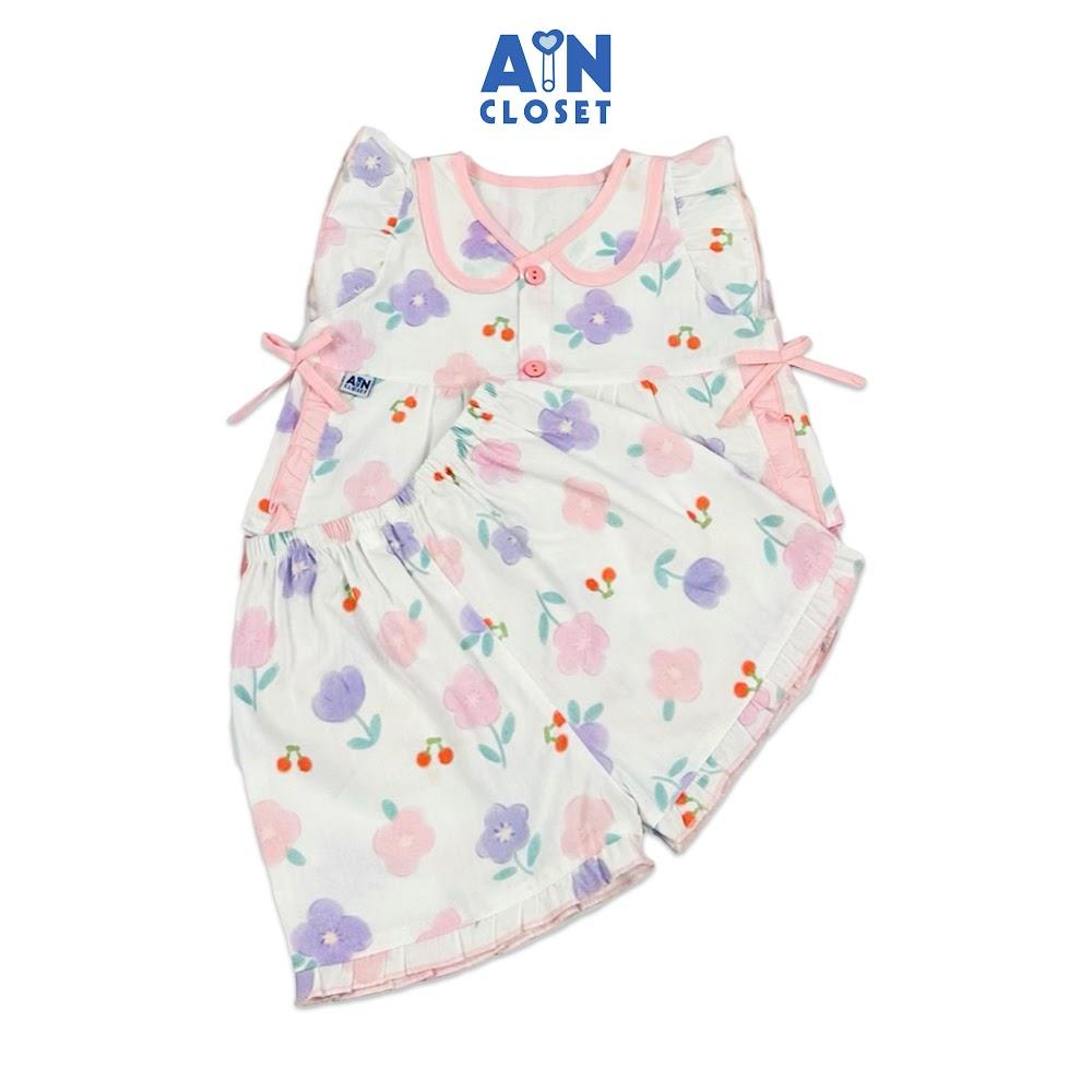 Bộ quần áo Ngắn bé gái họa tiết hoa Pansy Hồng Tím cotton - AICDBGP6GGEI - AIN Closet