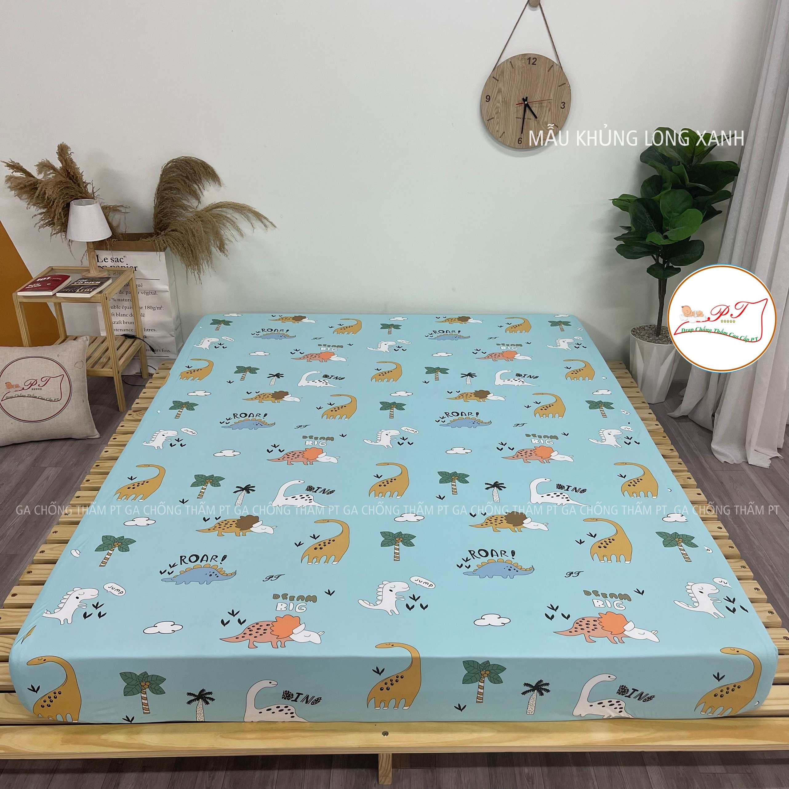 Ga Chống Thấm Cao Cấp PT Mẫu Họa Tiết Khủng Long Xanh