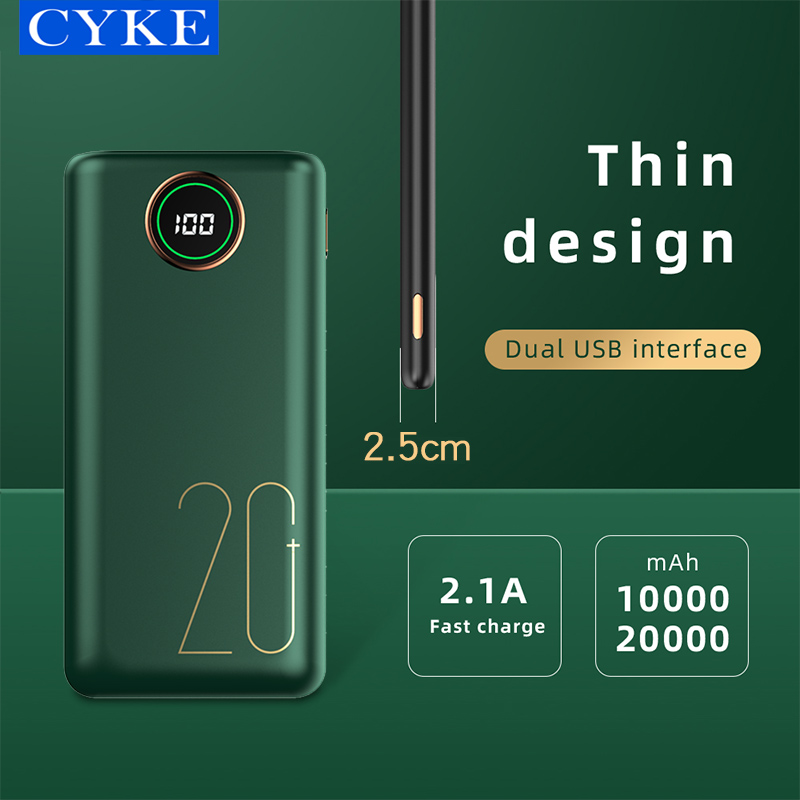 Pin sạc dự phòng CYKE 20000mAh 2.1A sạc nhanh điện thoại 2 cổng đầu ra USB và 3 cổng đầu vào (lightning/Type c/Micro usb) - Hàng Chính Hãng