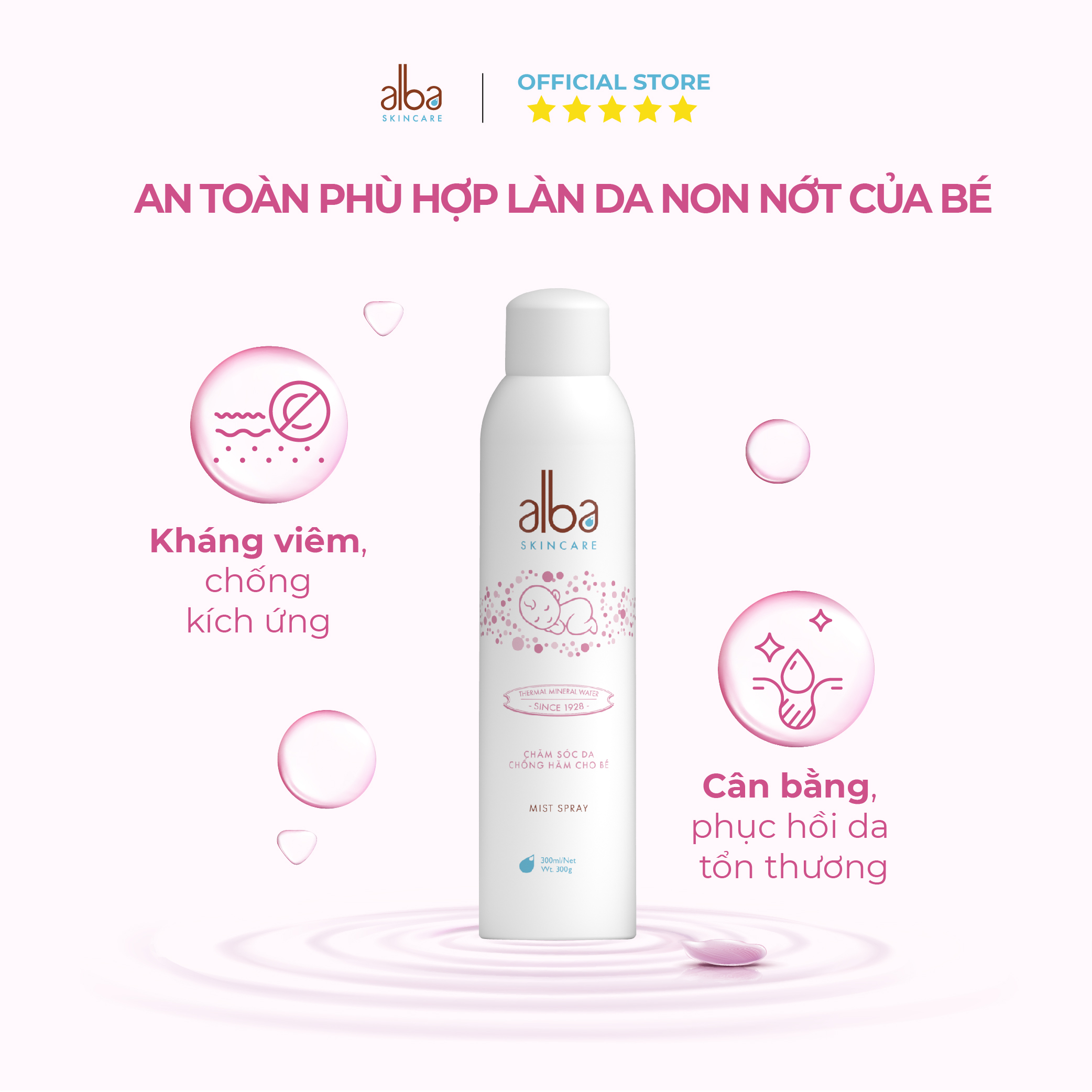 Combo Xịt khoáng Alba Skin Care chống lão hóa 150ml + Xịt khoáng Alba Skin Care chống hăm cho da bé mịn màng 300ml