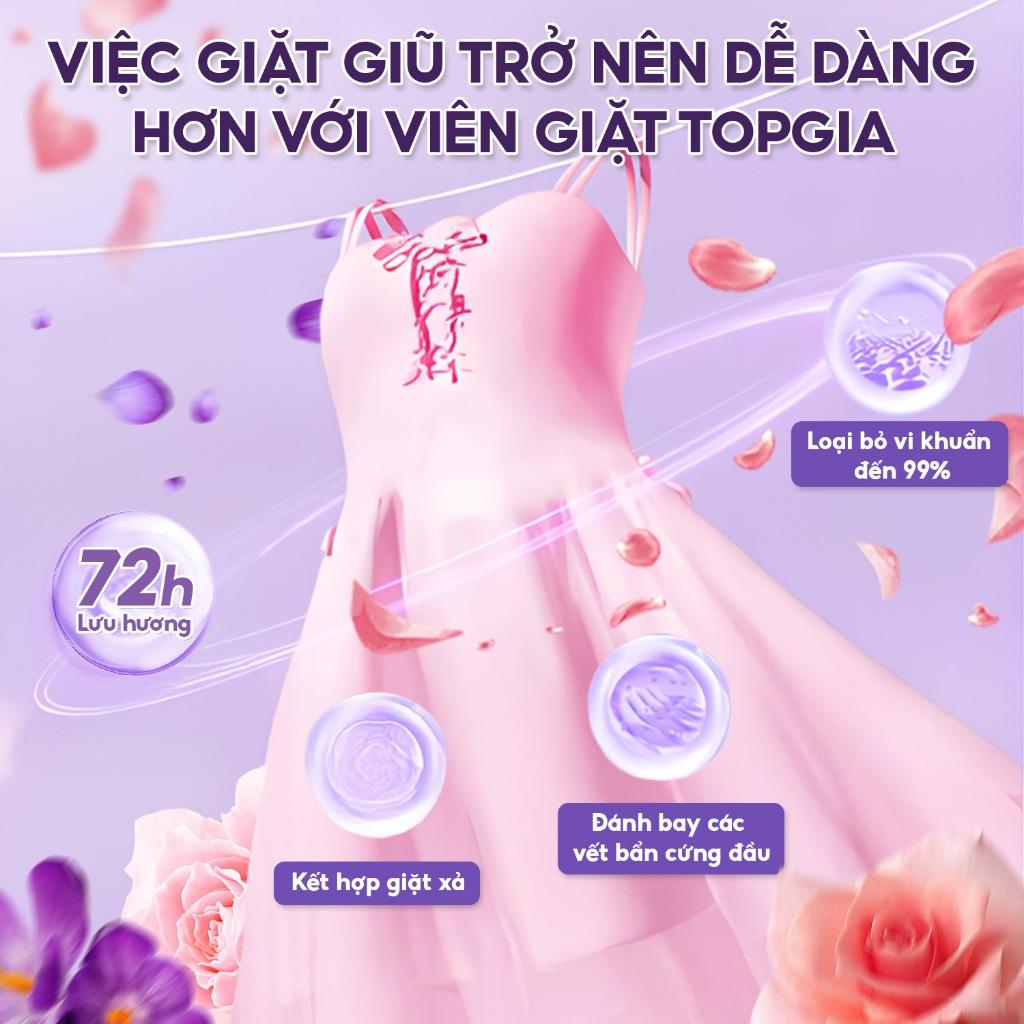 Viên giặt xả quần áo thơm lâu TopGia 3in1, hương hoa hồng và lavender,  giặt sạch, tiết kiệm - Hương lavender