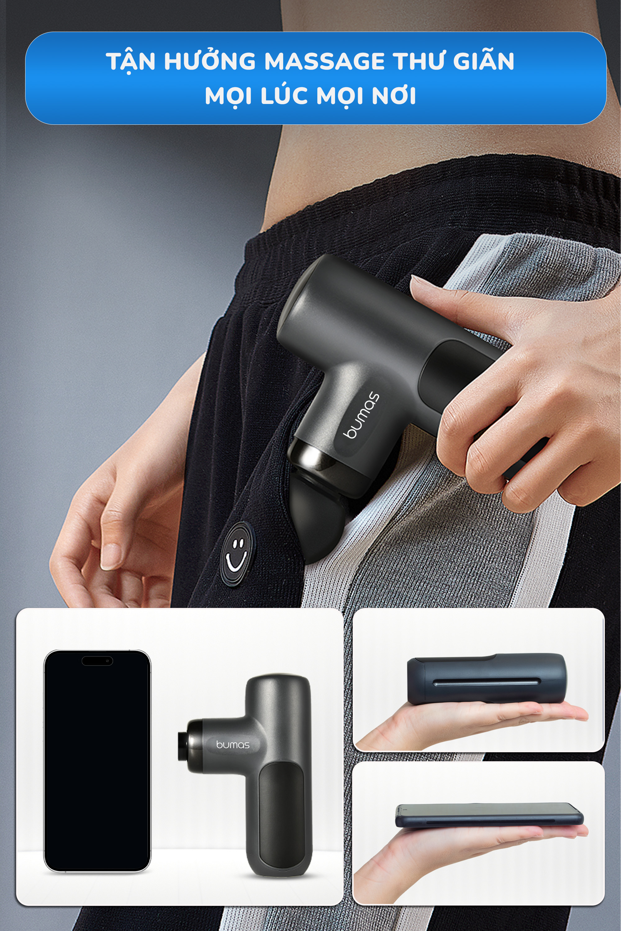 Máy massage cầm tay BUMAS M14, mát xa toàn thân giúp thư giãn, giảm nhức mỏi cơ