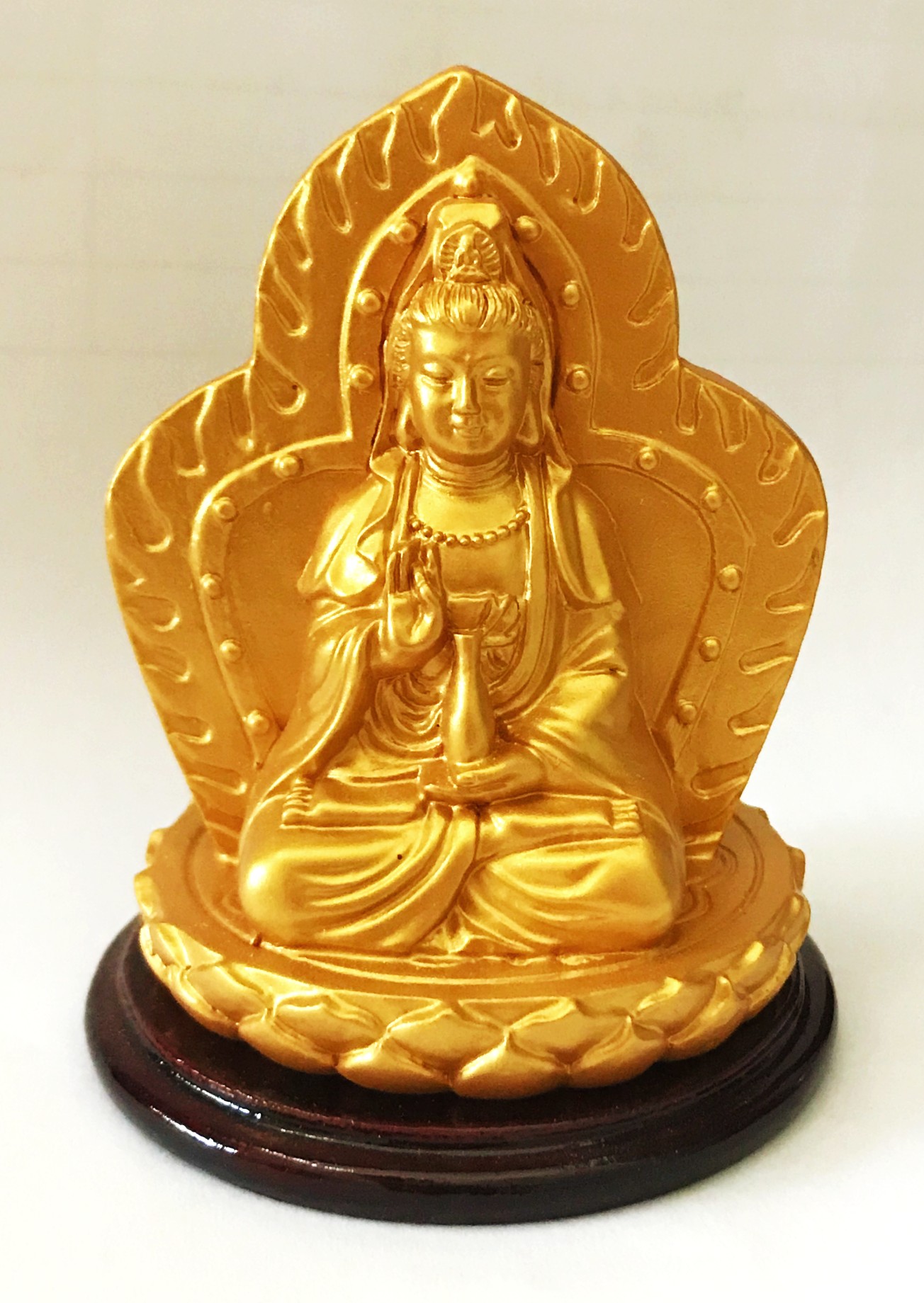 Tượng Phật Quan Âm 2 mặt - màu vàng nhũ