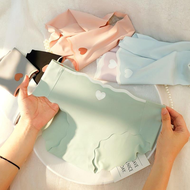 Quần lót nữ đúc su lạnh, HÌNH TIM, vải đẹp, ko đường nay, ko lộ viền, đáy chắcchắn Women Voan có thể giặt máy Đen - Hồng