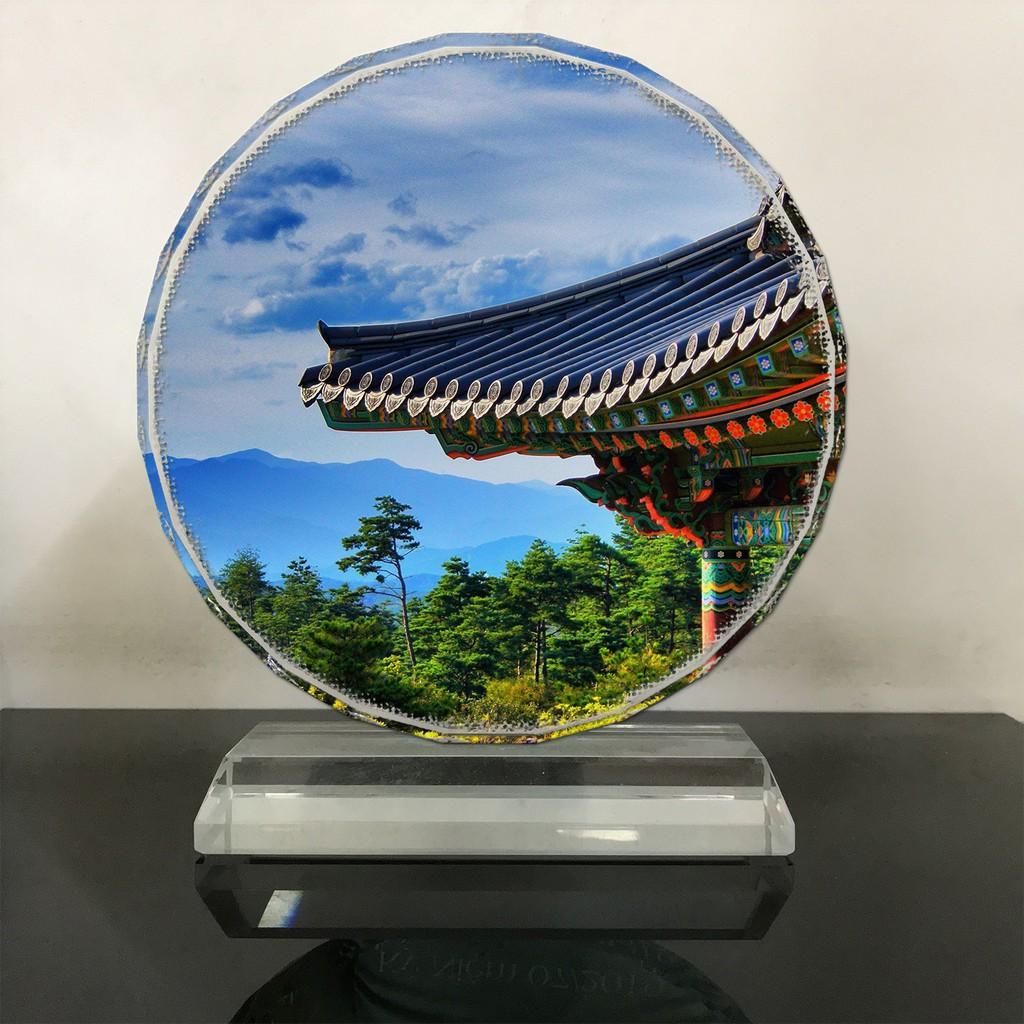 Pha lê vĩnh cửu in hình đền thờ - Temple. Nhận in theo yêu cầu