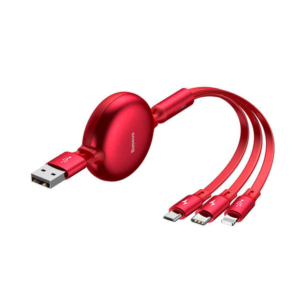 Cáp sạc dây rút  tích hợp 3 đầu Type C / Micro USB/ Lightning 3.5A- Baseus Little Octopus LV391- Hàng Chính Hãng