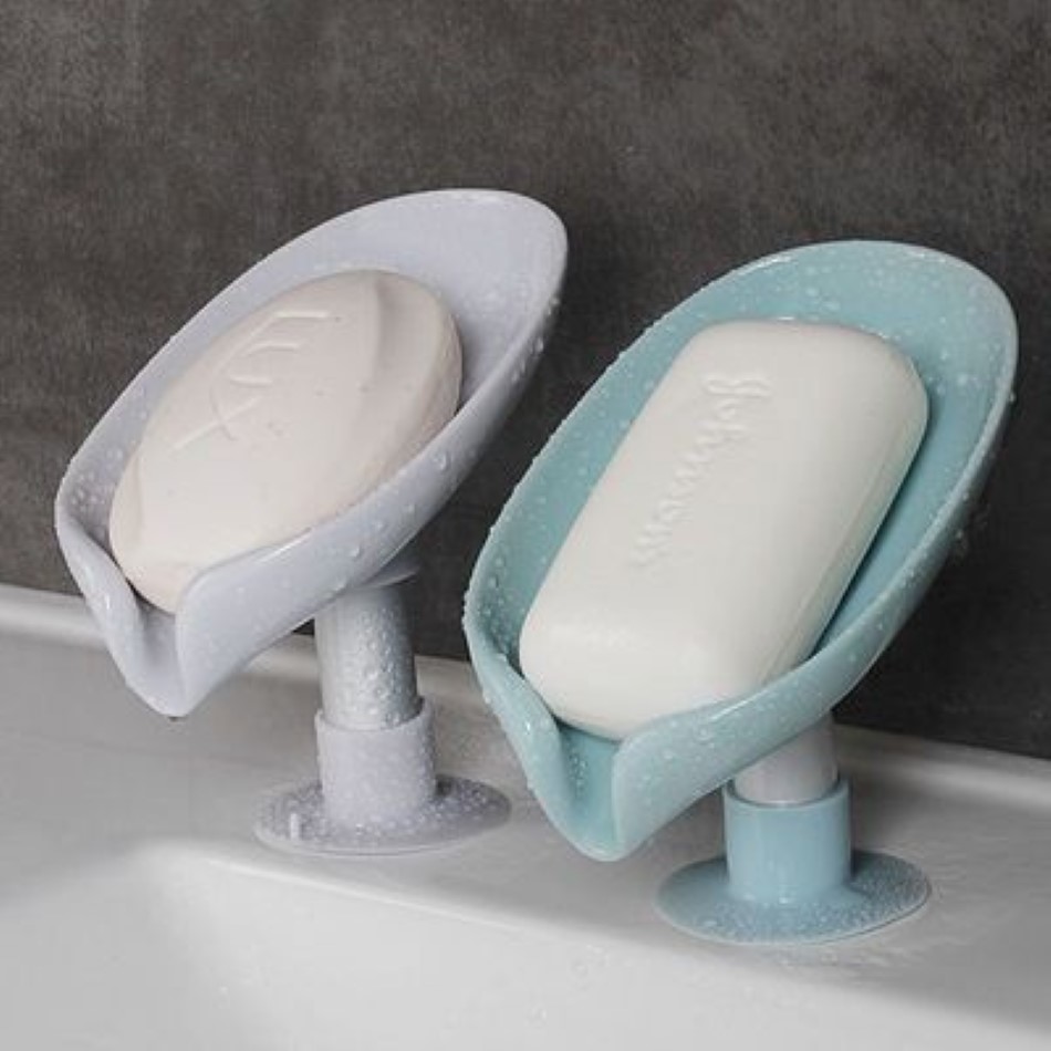 Khay đựng xà phòng hình lá sen thoát nước dọc chân đế hút chân không hình lá sen cho nhà tắm sang chảnh