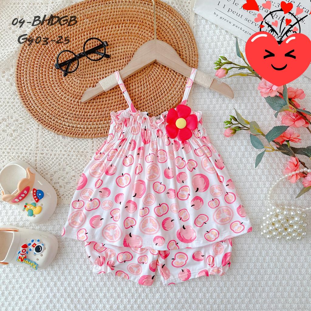 Đồ bộ bé gái hai dây mùa hè đáng yêu size 5-18kg chất cotton mềm mịn mát