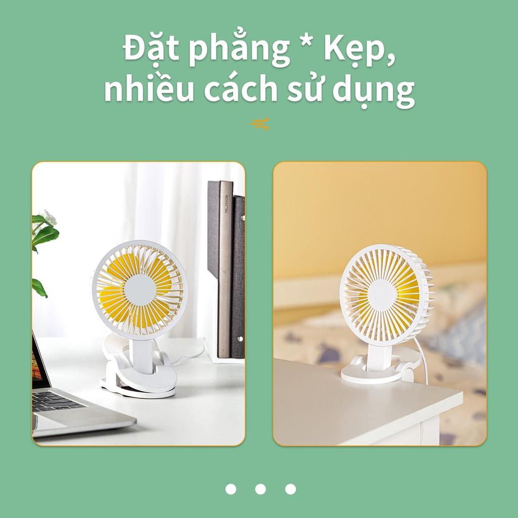 Quạt kẹp USB để bàn văn phòng Deli - Có thể tháo rời- Trắng/ Xanh - 85810