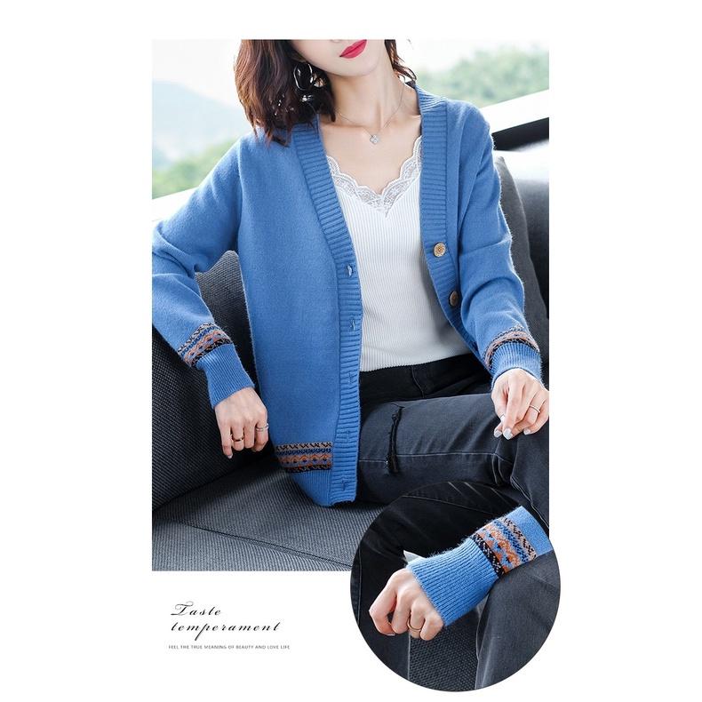 MS319 Áo khoác cardigan len nữ thổ cẩm cổ tim