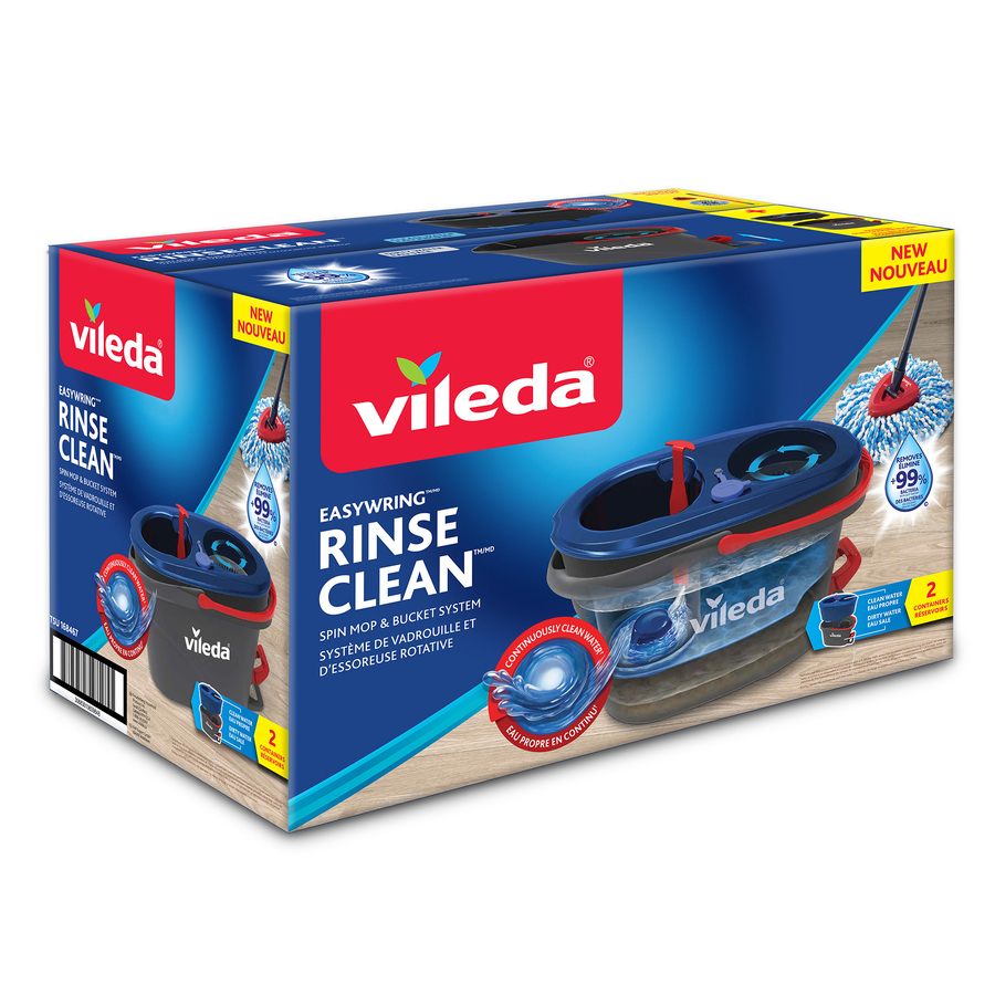 Cây lau nhà Vileda Easywring Rinse Clean, đầu lau tam giác, hệ thống xô hai thùng, bàn đạp bằng chân – TSU168467