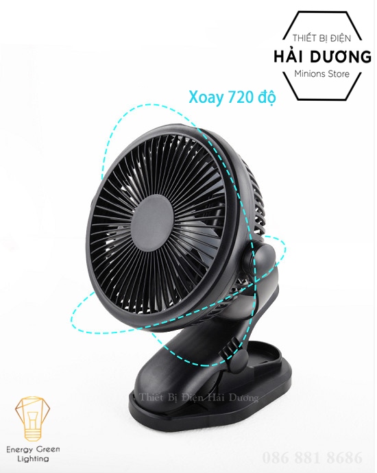 Quạt Kẹp Mini Sạc Tích Điện Đa Năng JD-298 - Chuyên dùng cho xe đẩy em bé - Văn phòng công sở - Pin 4000mAh - 3 Màu