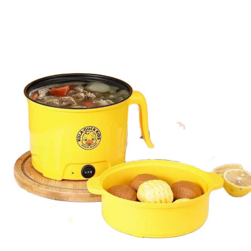 Nồi Lẩu Điện Mini Đa Năng Có Khay Hấp Vịt Vàng Duck (1.8L) - Nấu Mì, Cháo, Lẩu, Chiên, Xào, Luộc - Hàng Chính Hãng OnionDecor