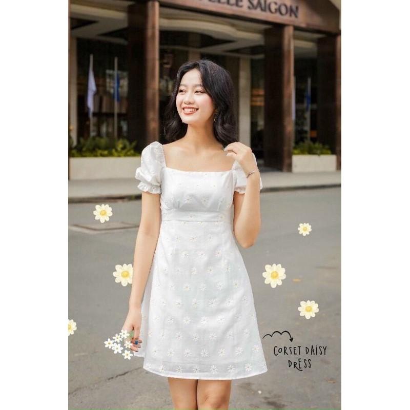 Hình ảnh Váy Linen trắng họa tiết hoa cúc giải nhiệt mùa hè