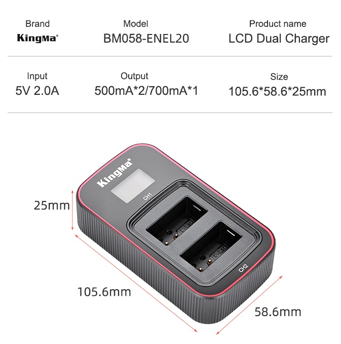 Pin sạc Kingma Ver 3 cho Nikon EN-EL20 (Sạc Type C siêu nhanh), Hàng chính hãng