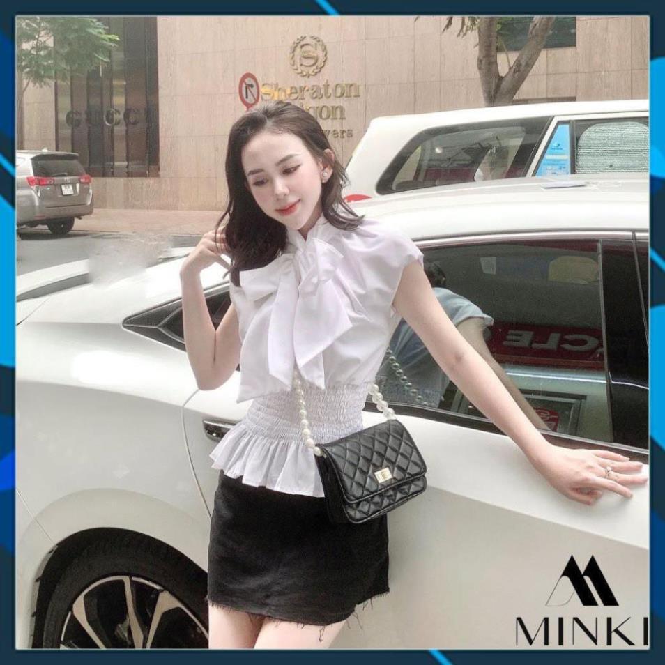 ÁO KIỂU CỔ NƠ EO CHUN - CHẤT LIỆU NHẬP KHẨU - TRẮNG/ HỒNG