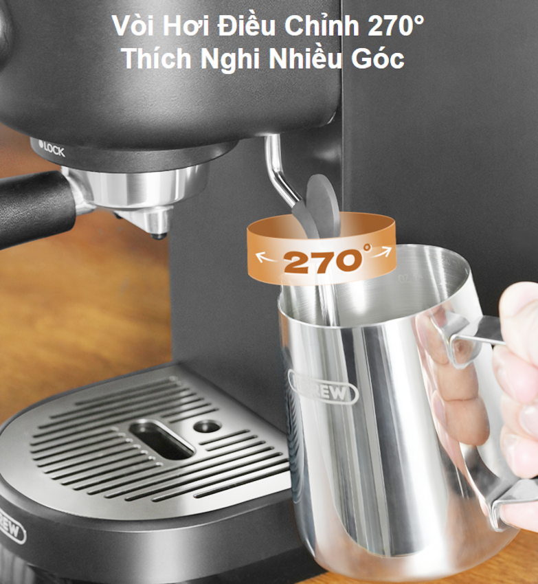 Máy pha cà phê Espresso, Cappuccino, Latte thương hiệu Mỹ cao cấp HiBREW H5B - Công suất 1500W, áp suất 15bar - Hàng nhập khẩu