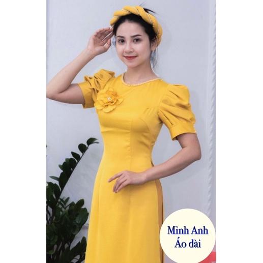 áo dài vai phồng tay xinh xắn đính hoa ngực