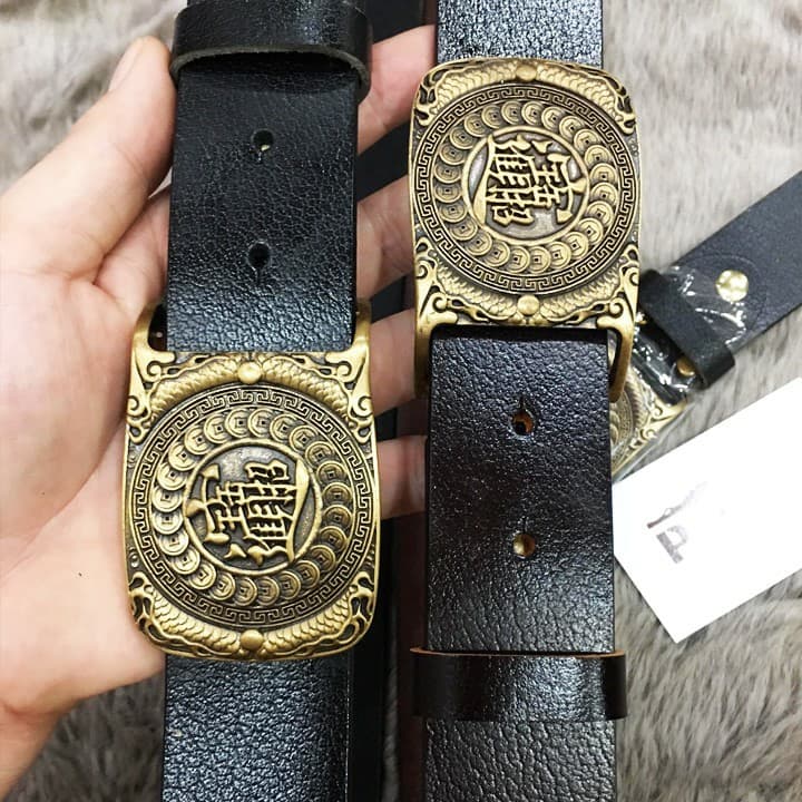 Thắt lưng da bò khóa đồng đúc nguyên khối
