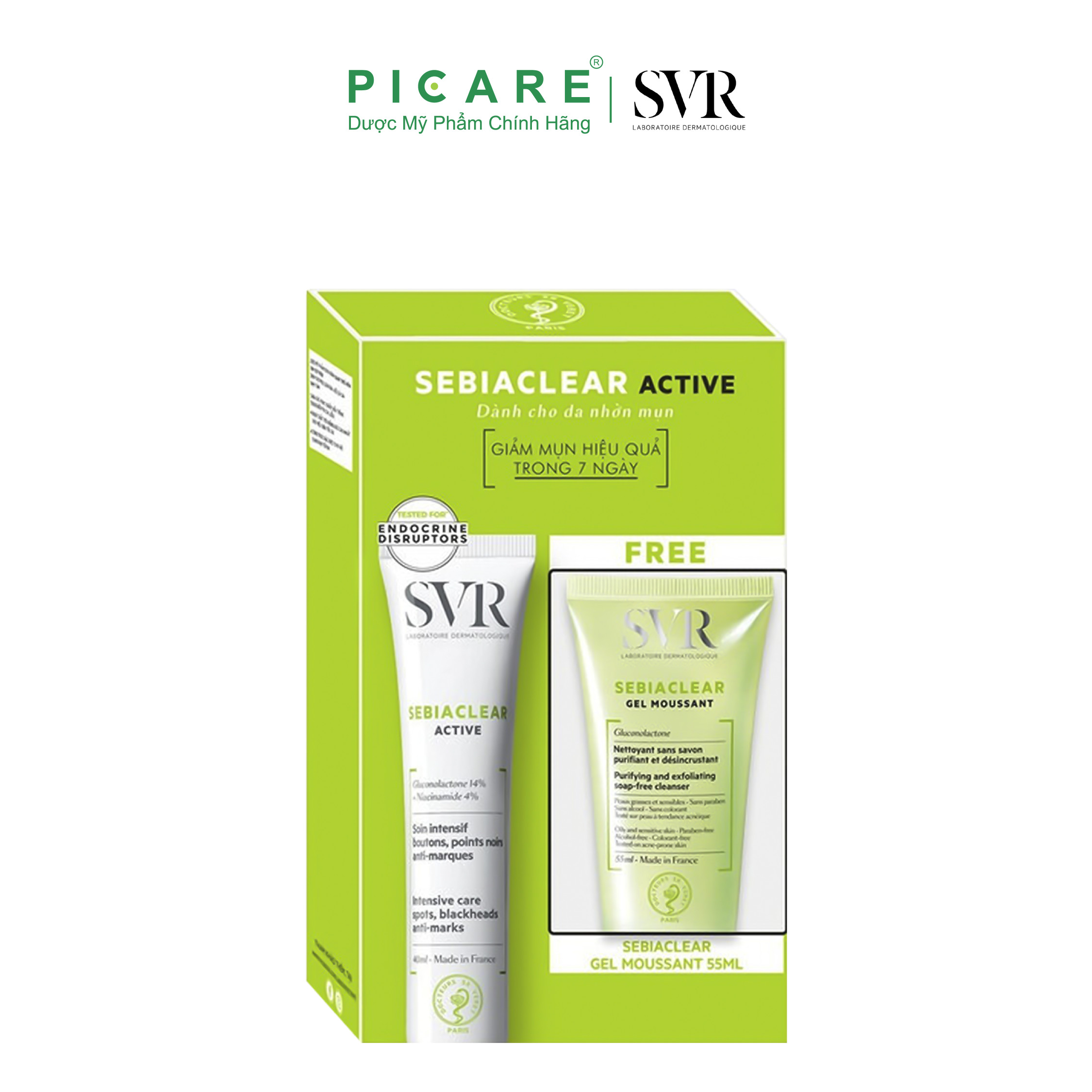 Combo Kem Làm Giảm Mụn Và Loại Bỏ Dầu Cho Da SVR Sebiaclear Active Tuýp 40ml + Sữa Rửa Mặt Tẩy Tế Bào Chết SVR Sebiaclear Gel Moussant Tuýp 50ml