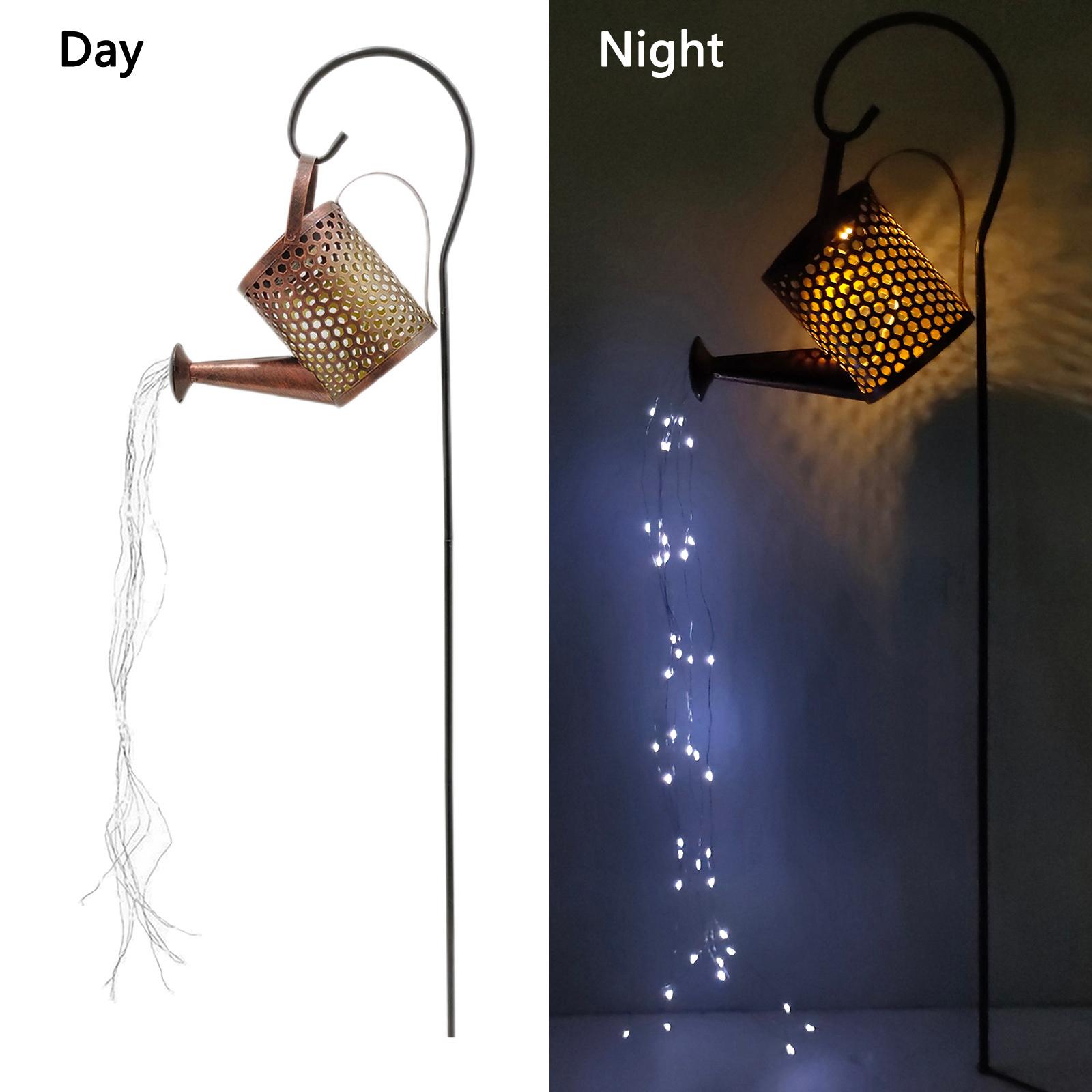 Solar Waterfall Outdoor Light LED Watering Can Waterproof Outdoor Garden Art Lamp Decoration