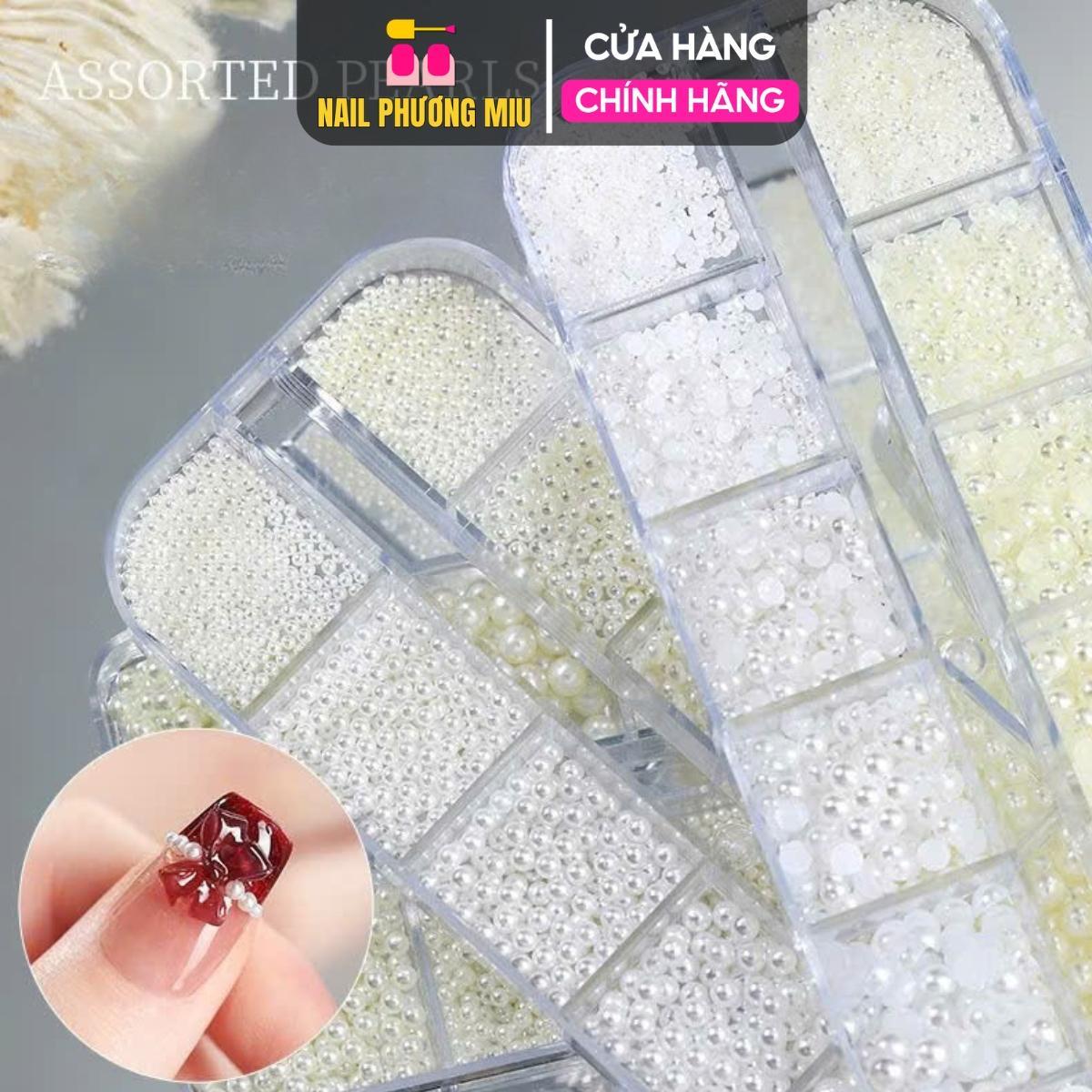 Khay Ngọc Tròn Hạt Trai Nửa Mix Trắng Ngà Làm Nail, Khay Nhựa 12 Ô Chia Nhiều Size Trang Trí Móng Tay Chân Làm Móng Chuyên Nghiệp Nữ Women