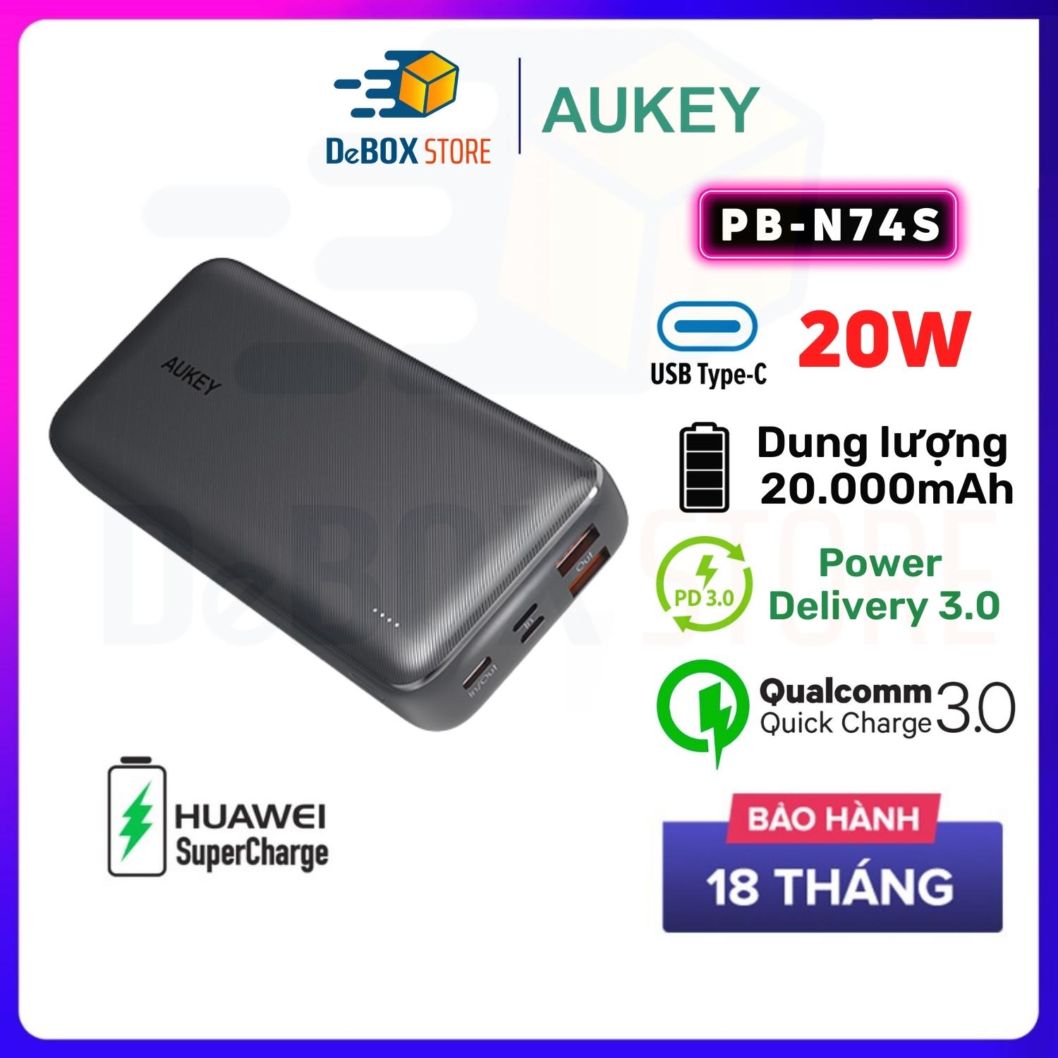 Pin Sạc dự phòng Aukey PB-N74S Basix Plus 20000mAh SCP 22.5W PD/QC 3.0 (3 Output, 3 Input) - Hàng Chính Hãng