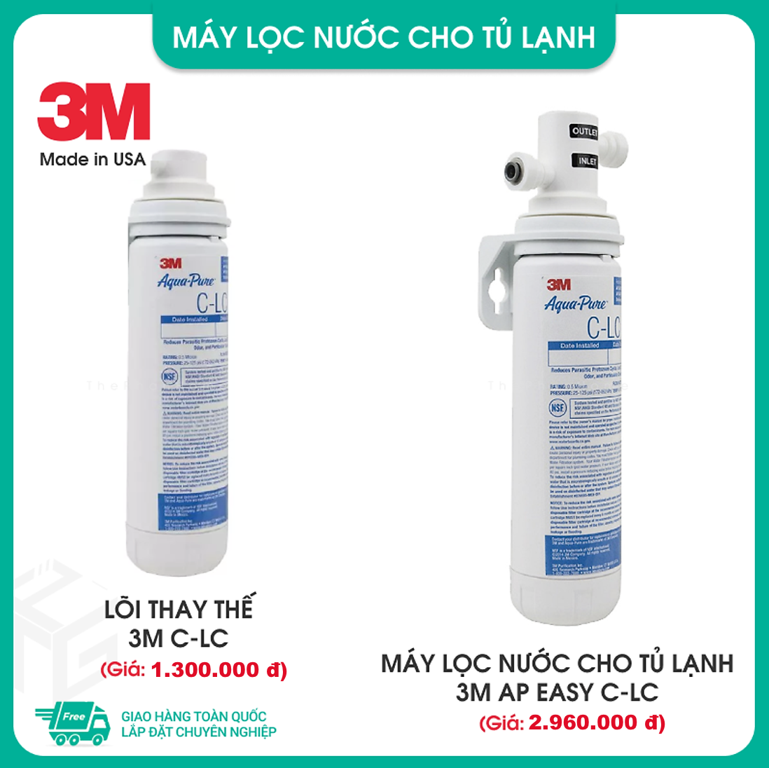 [MIỄN PHÍ LẮP ĐẶT] Máy Lọc Nước Mỹ 3M AP EASY C-LC Dành Cho Tủ Lạnh (70020345958), Công suất lọc 2.839L, 3M Carbon Block Filtration, Có bán lõi thay thế (3M C-LC) - Hàng Chính Hãng 3M