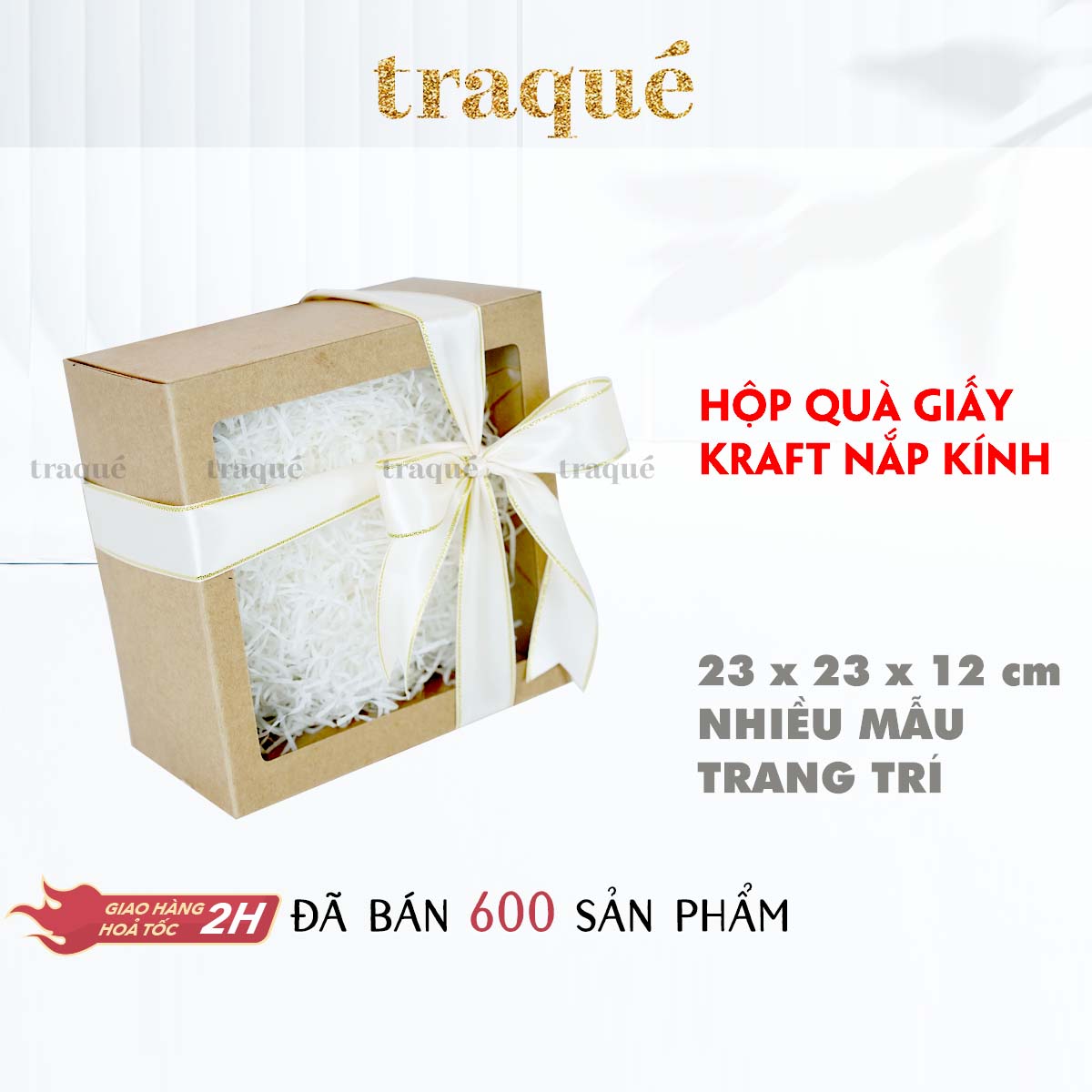 [Hộp nắp kính - 6 mẫu] Hộp quà tặng giấy Kraft thân thiện môi trường - kèm giấy lót và dây thừng trang trí