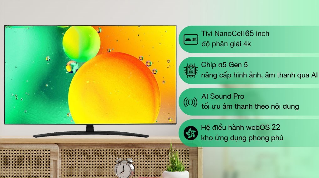 Smart Tivi NanoCell LG 4K 65 inch 65NANO76SQA - Hàng Chính Hãng - ĐKH
