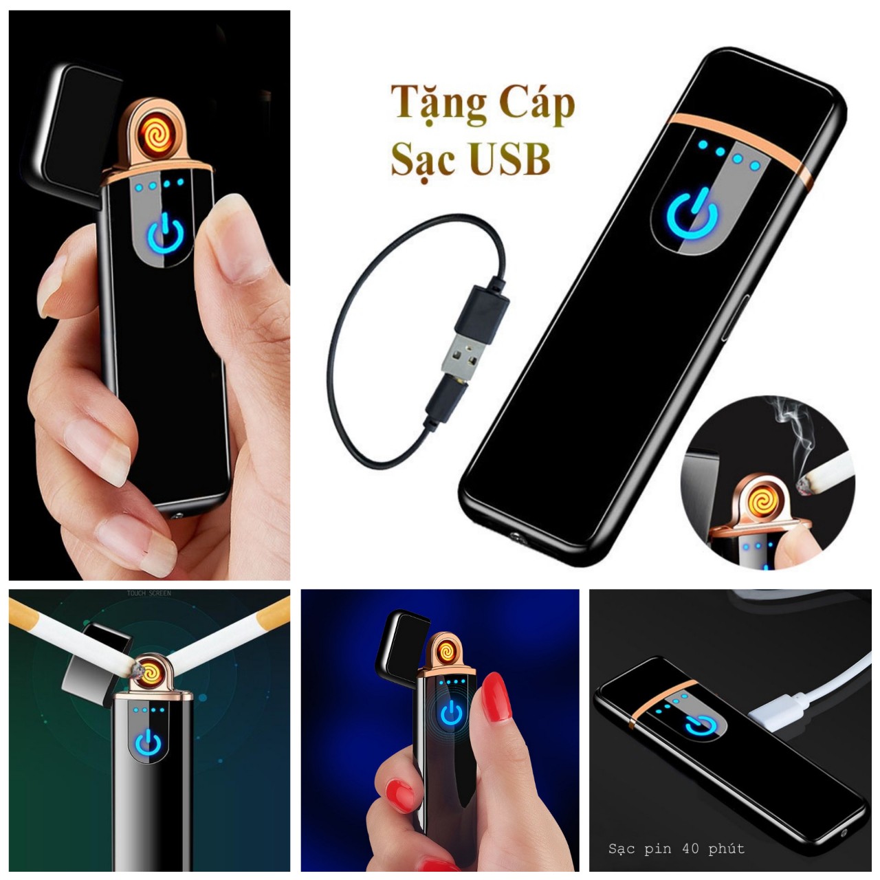 Hộp quẹt bật lửa cảm ứng sạc điện đa năng mẫu mới loại tốt hàng cao câp nhỏ gọn