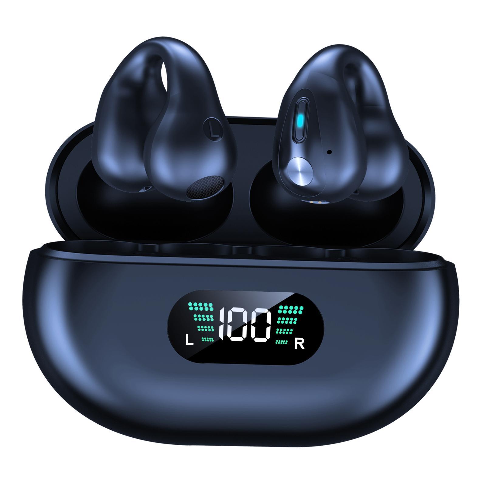 Auto Pairing Ear Clip Headphones Stereo Sound V5.3 Headsets for Driving black