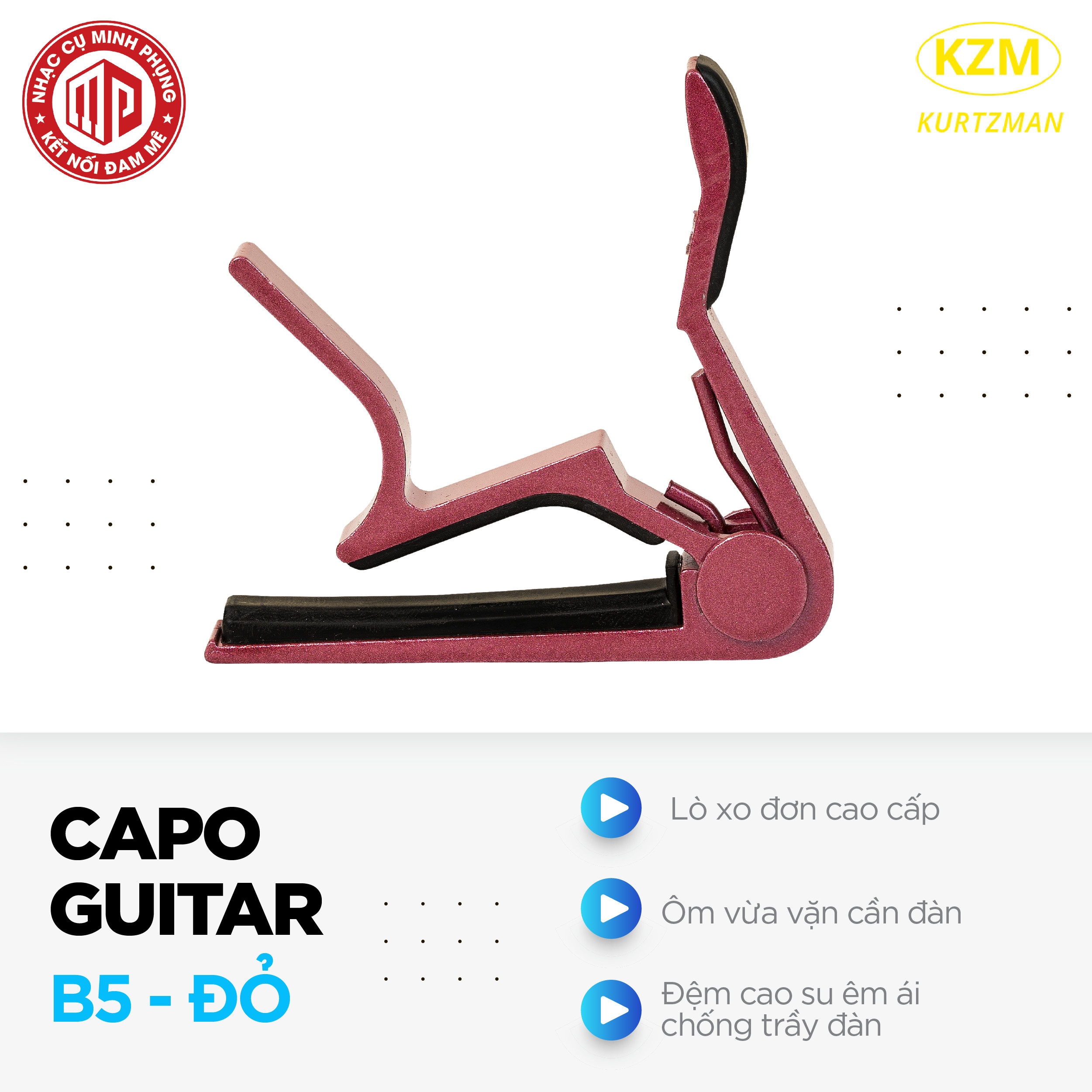 Capo guitar cao cấp Kzm Kurtzman B5 - Màu đỏ - Hàng chính hãng