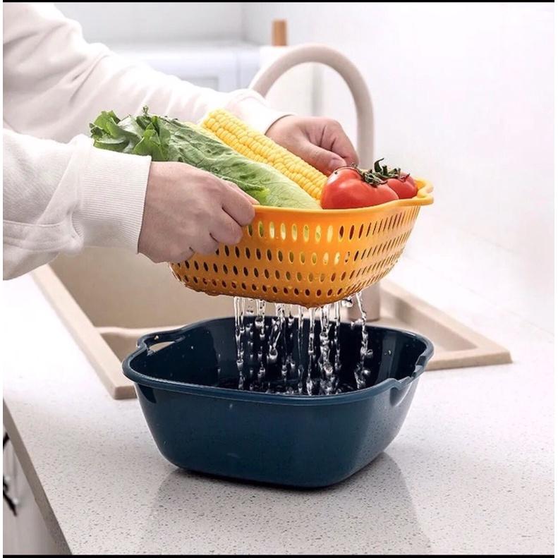 Combo rổ 6 món rổ nhựa chậu ráo nước hai lớp cao cấp tiện lợi