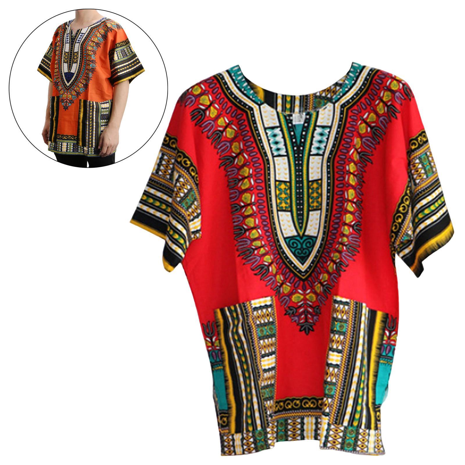 Unisex African Dashiki Shirt V Neck Short Sleeve Comfortable Summer Wear