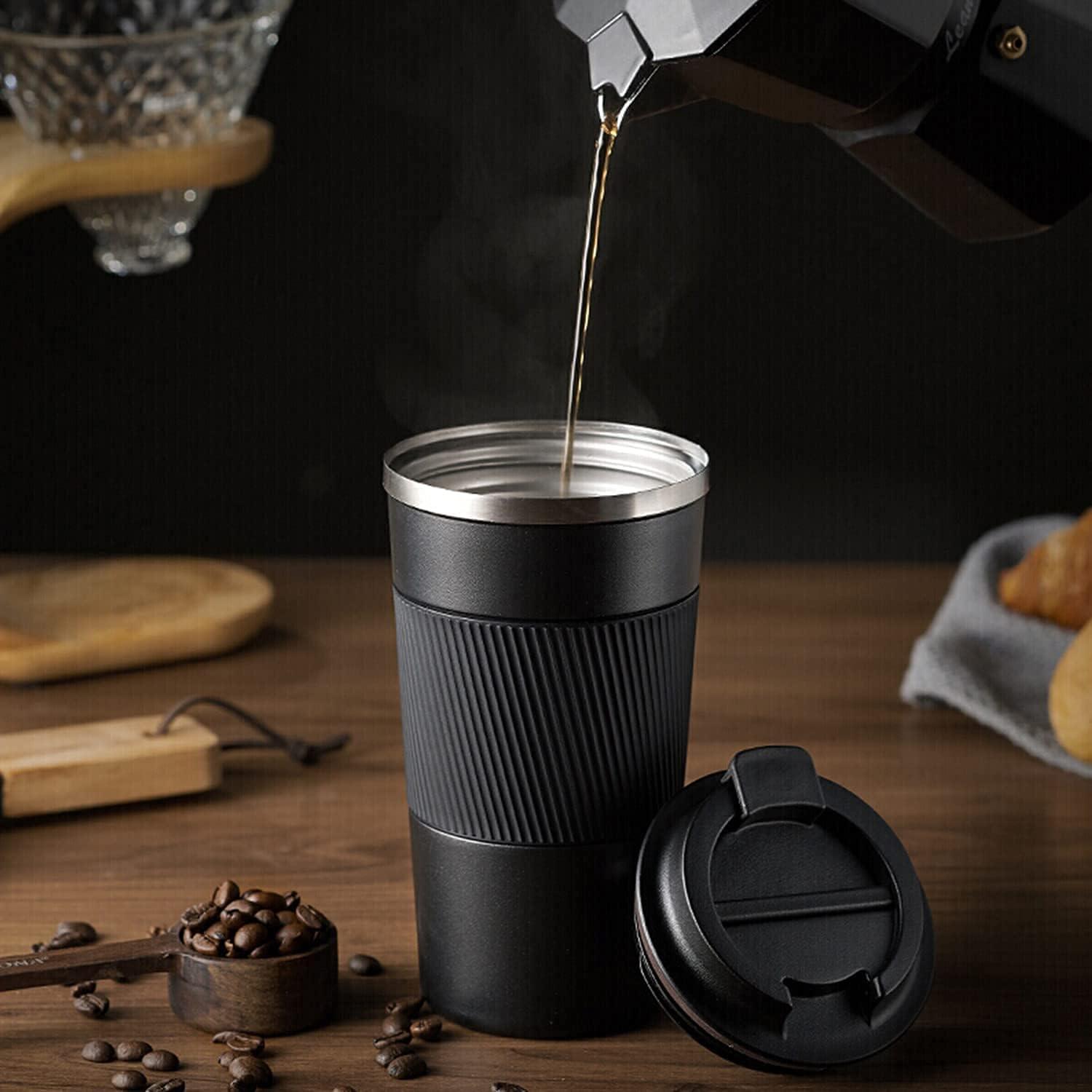 Cốc cà phê ô tô, cốc du lịch 510 ml, quán cà phê nóng tủy, cốc đẳng nhiệt nhiệt với nắp chống súp, thép không gỉ cho cà phê nóng và lạnh