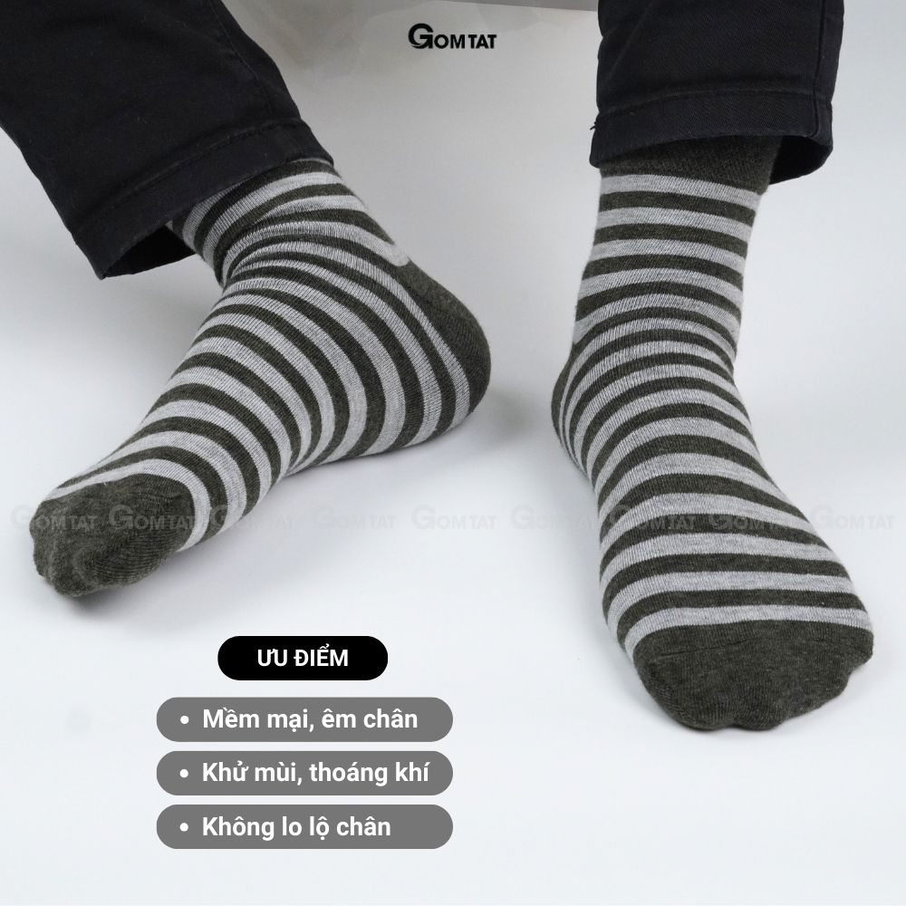 Tất vớ nam cổ trung GOMTAT cao cấp mẫu sọc ngang, chất liệu cotton mềm mại, hút ẩm, thoáng khí - GOM-MIX08-1DOI