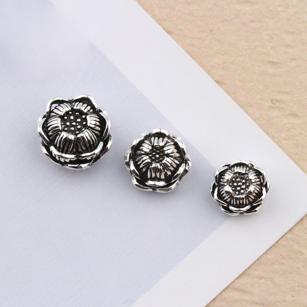 Charm bạc hạt châu tròn khắc hoa sen hạt trung