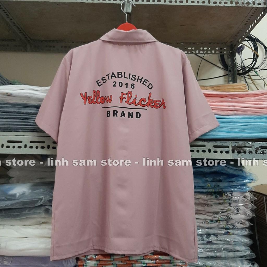 Áo sơ mi nữ cổ bẻ tay ngắn có túi dáng ulzzang freesize form rộng HÌNH YELLOW FLICKER BRAND màu hồng sẫm