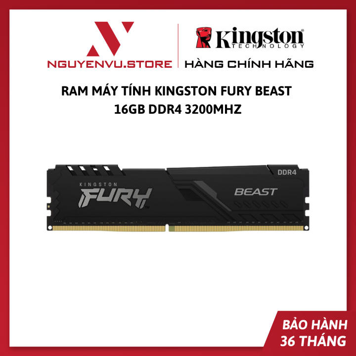 RAM Máy Tính Kingston Fury Beast 16GB DDR4 3200MHz ( KF432C16BB/16 ) - Hàng Chính Hãng