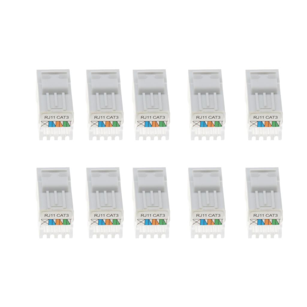 10 Chiếc CAT3 RJ11/12 Thông Tin Điện Thoại Âm Thanh Giọng Nói Móc Jack Mô Đun Trắng