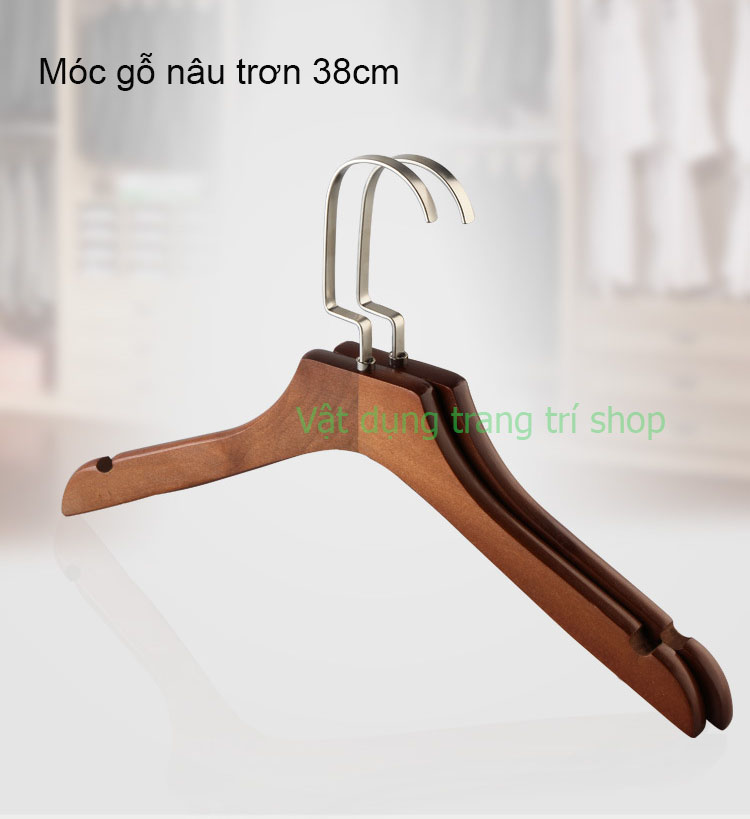 Bộ 10 Móc gỗ treo quần áo, móc gỗ nâu đầu gỗ vuông