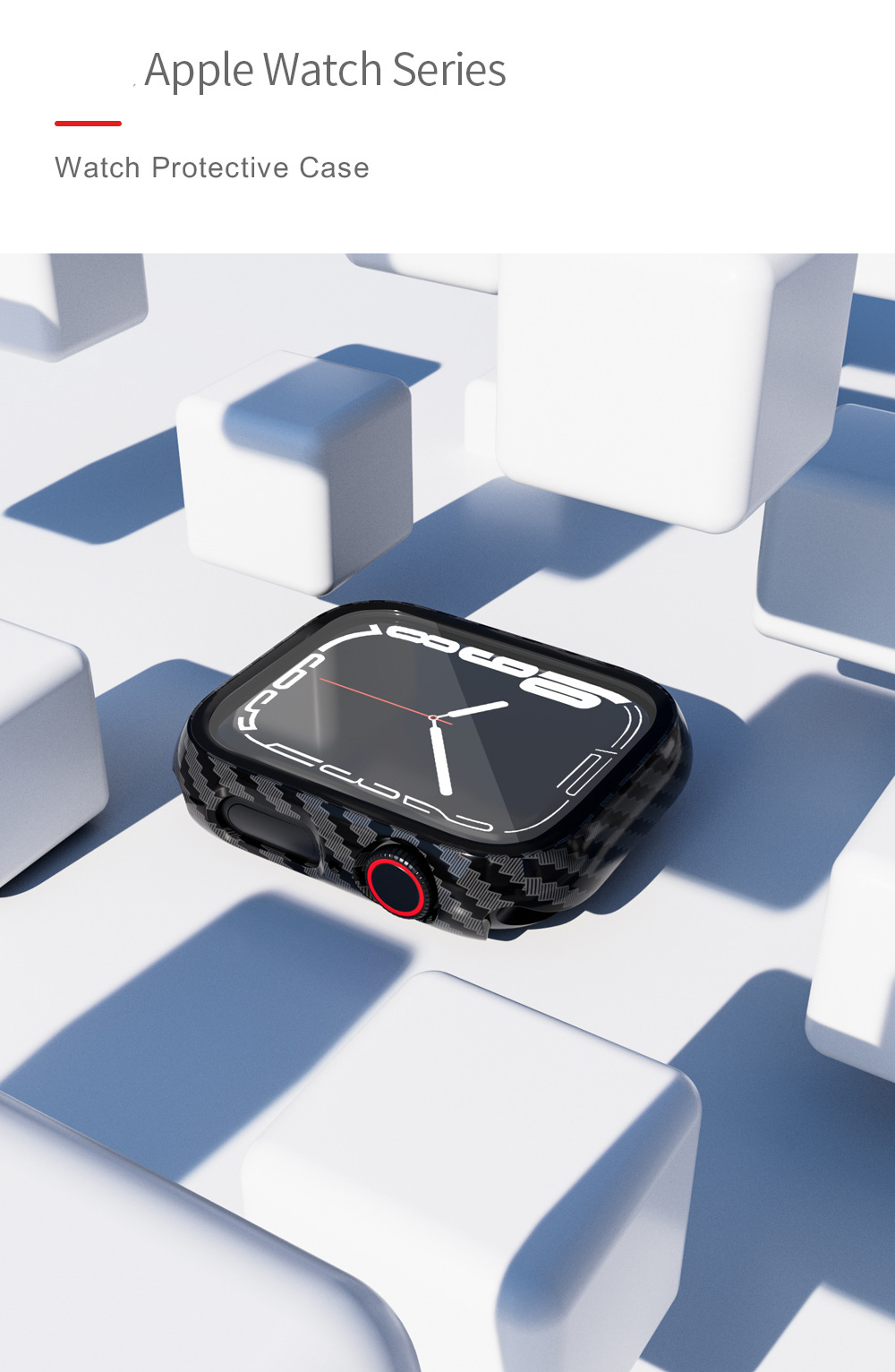 Case Bảo Vệ Mặt Kính Vân Carbon cho Apple Watch 4/5/6/SE/7/8/SE12 Size 40mm / 41mm / 44mm / 45mm - Hàng Chính Hãng