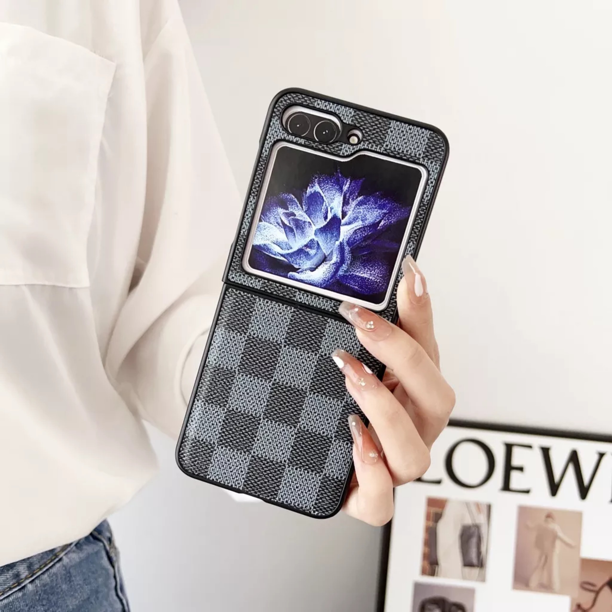 Ốp lưng cho samsung Zflip5 - Z flip5 - Z flip 5 vân da sang trọng