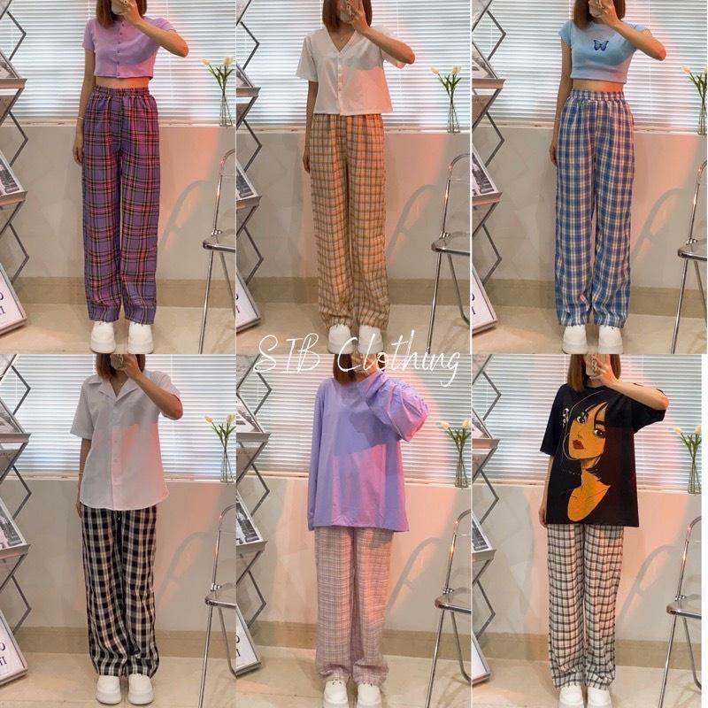 Quần caro ống rộng nữ SIB Clothing quần kẻ sọc ống suông nhiều màu SIB036