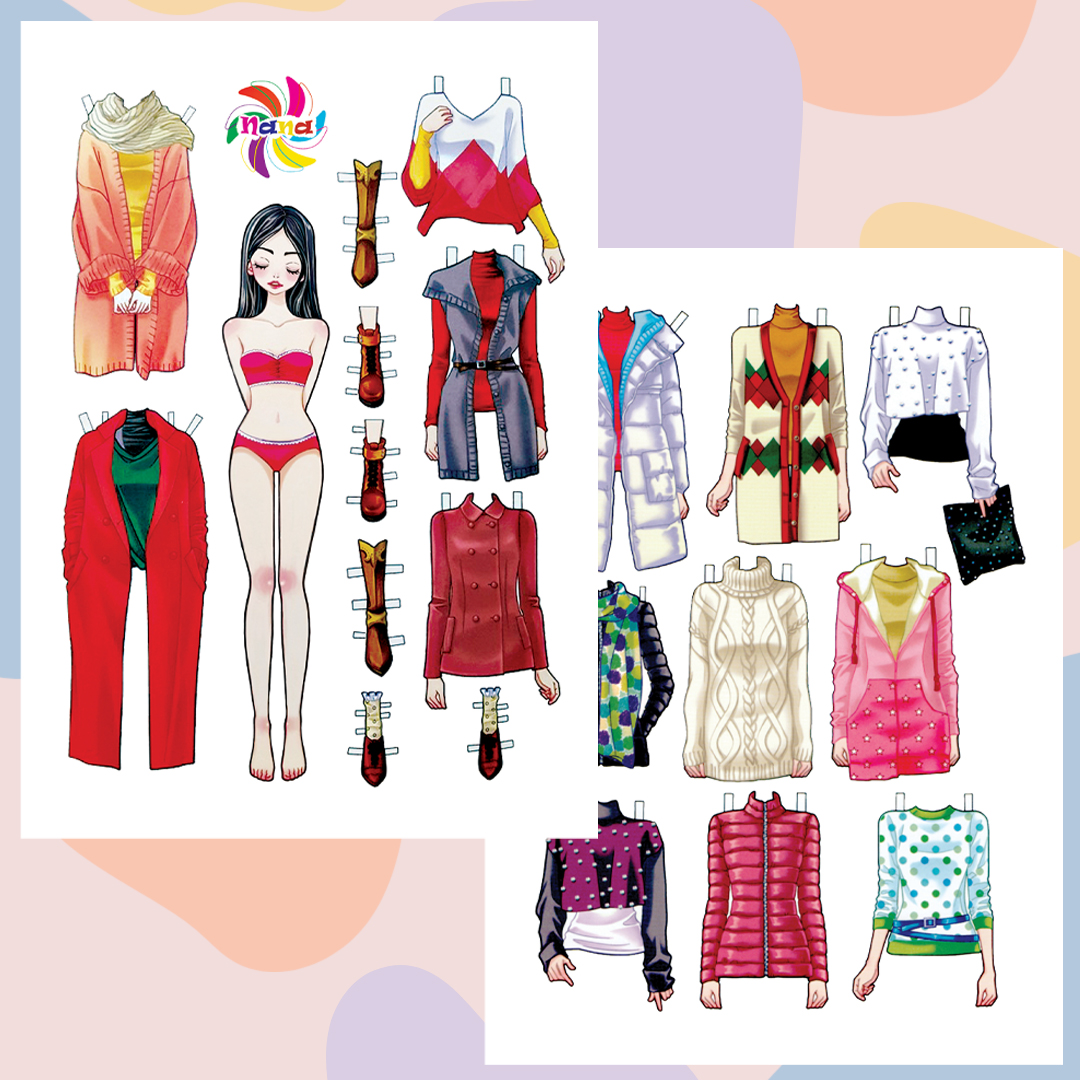 Búp bê giấy (paper doll)  thay đồ phong cách Hàn Quốc giấy cắt thủ công cho bé Combo 6 hình siêu đáng yêu BBG0020